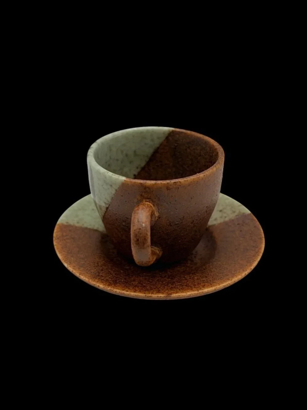 Studio Pottery Espresso Cup & Saucer Brown Sage Drip Glaze